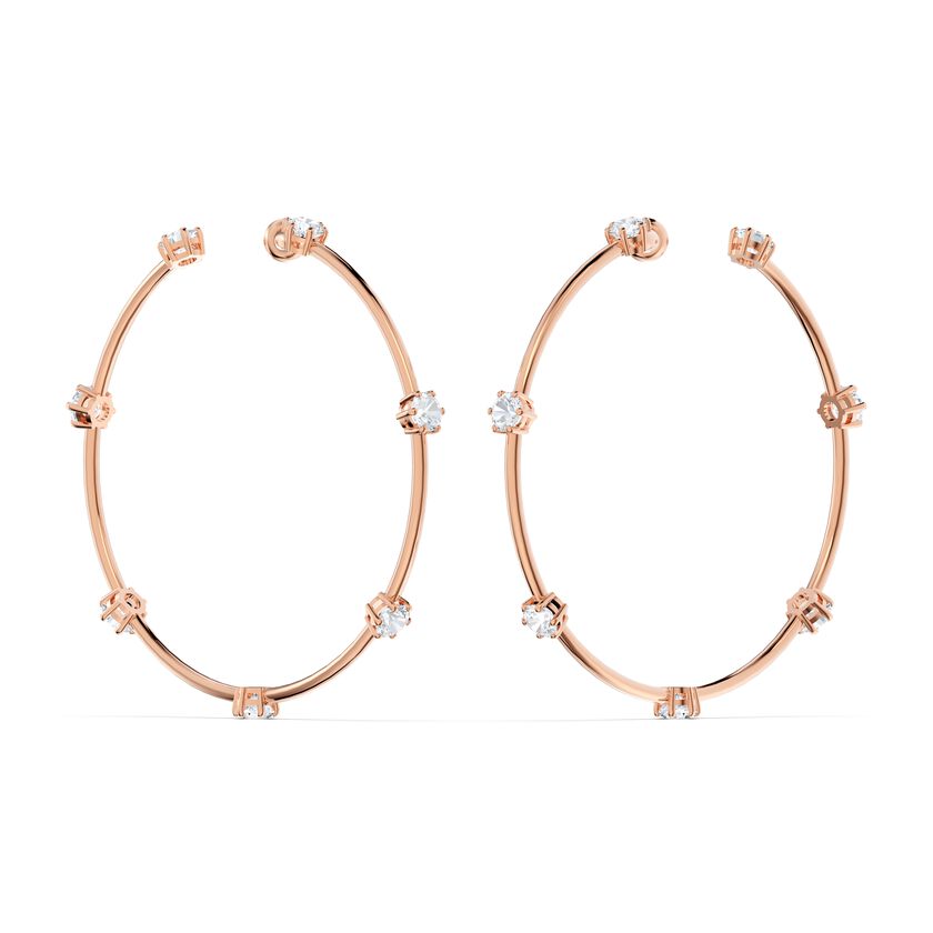 Constella hoop earrings, White, Rose-gold tone plated